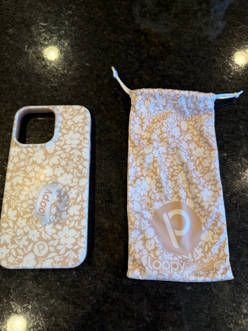 Loopy Case Beige Floral Phone Case with Grip lefty Loop iPhone 14 Pro Max
